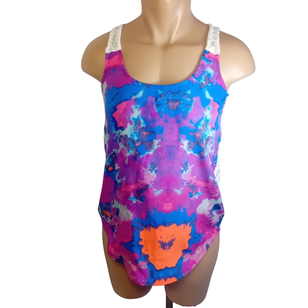 NWOT Y2K Triple Fiveā Soul Floral Tie Dye Tank Top Lace Back Bohemian Festival S